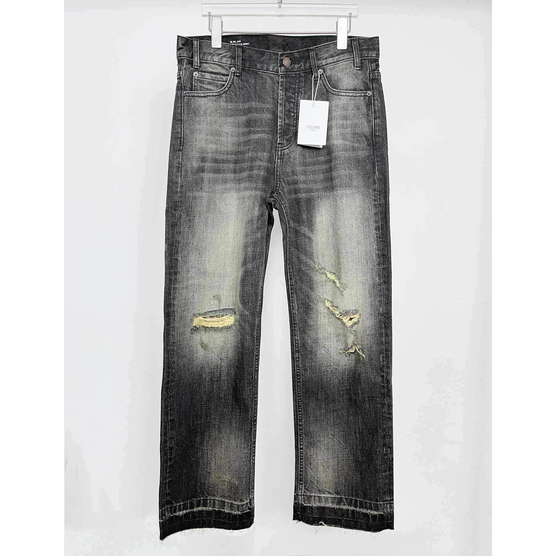 Celine Dirty Black Ripped Distressed Wesley Baggy Jeans - EUR FASHION