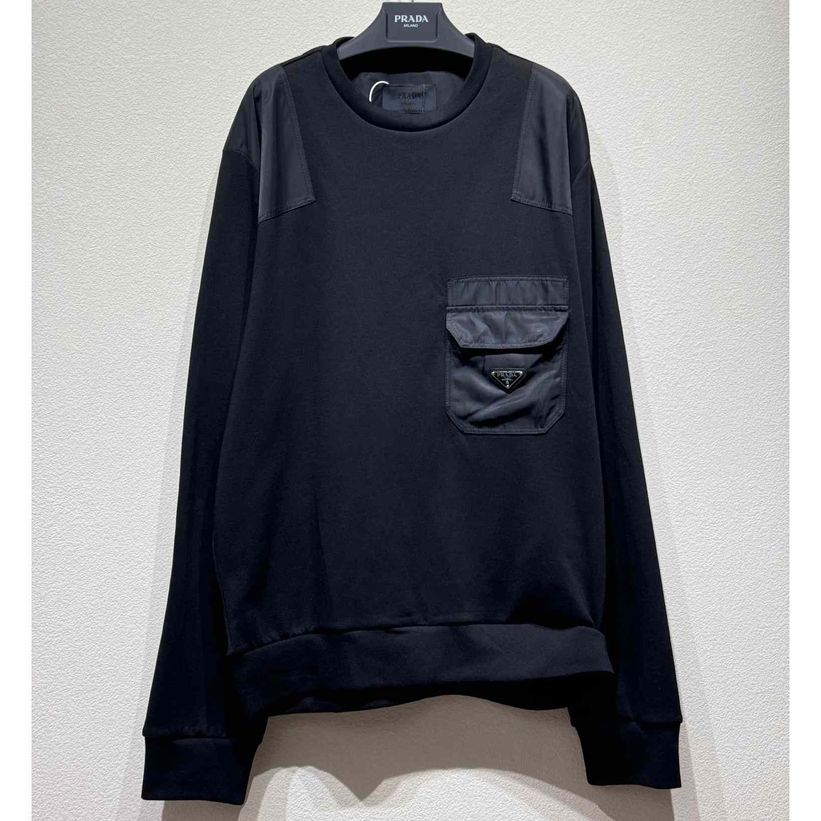 Prada Cotton Sweatshirt With Re-Nylon Details - EUR FASHION