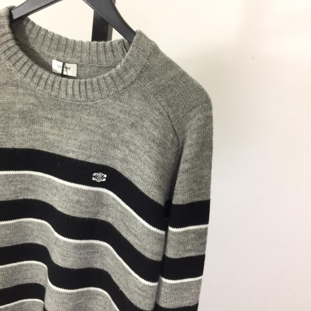 Celine Striped Triomphe Crew Neck Sweater In Wool - EUR FASHION