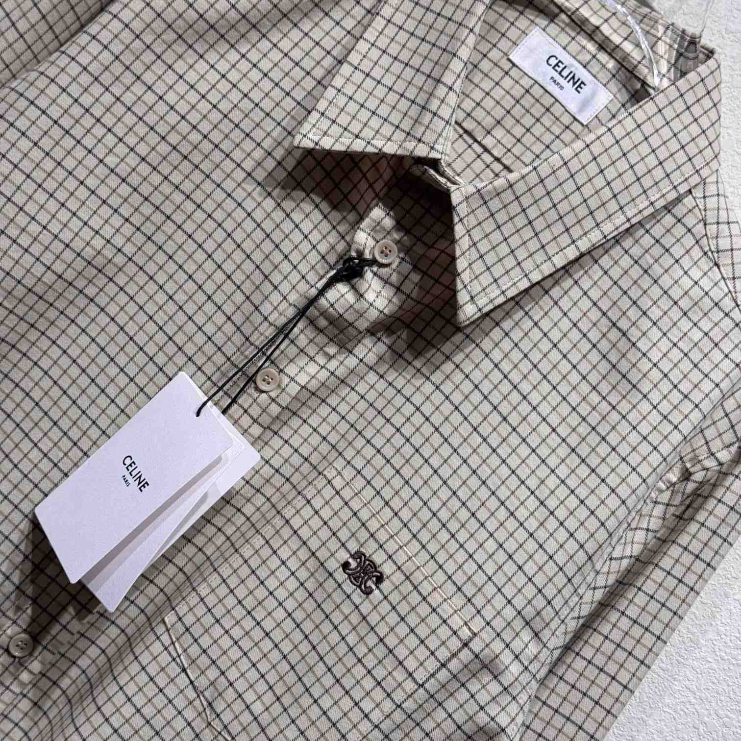 Celine Logo-Embroidered Checked Cotton Shirt - EUR FASHION