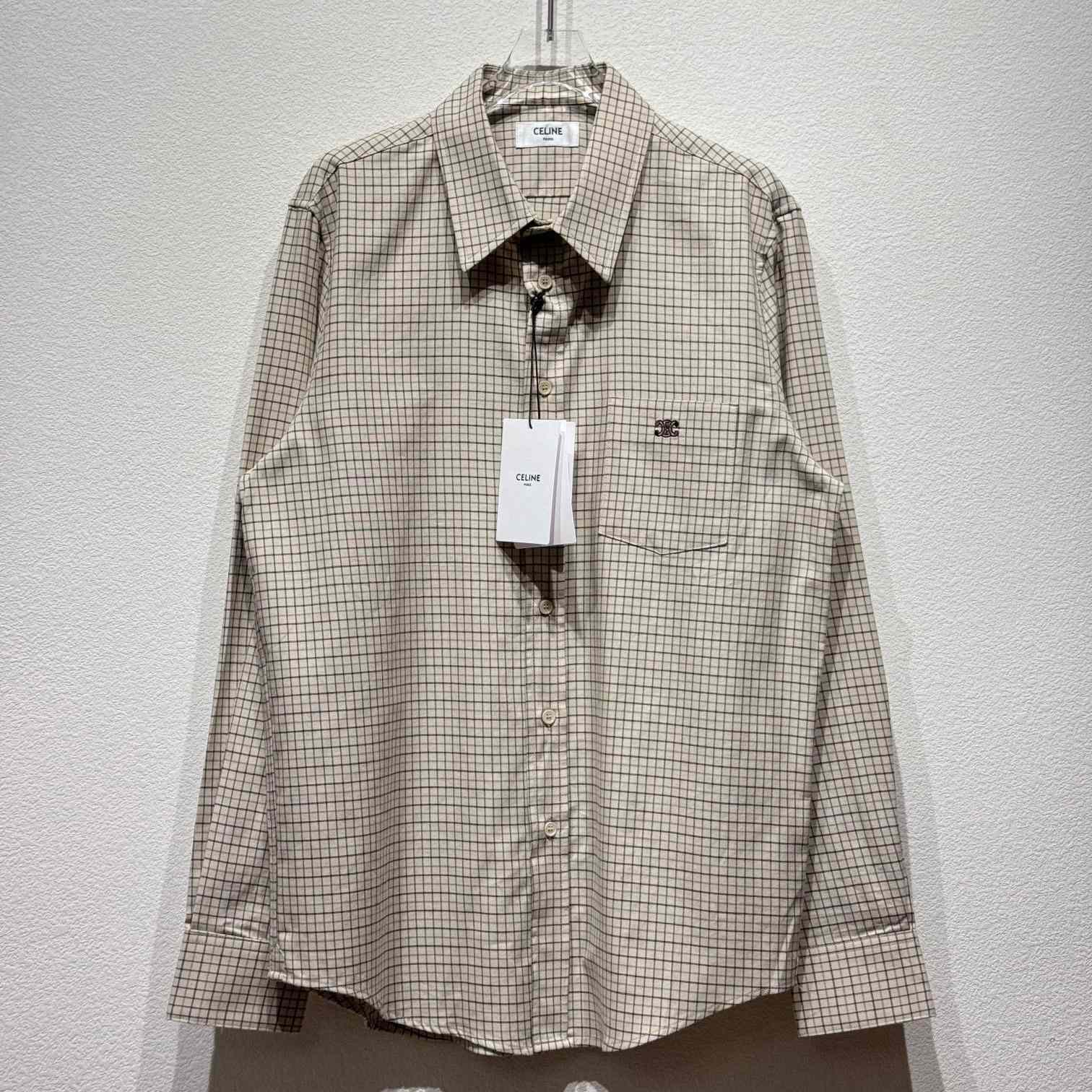 Celine Logo-Embroidered Checked Cotton Shirt - EUR FASHION