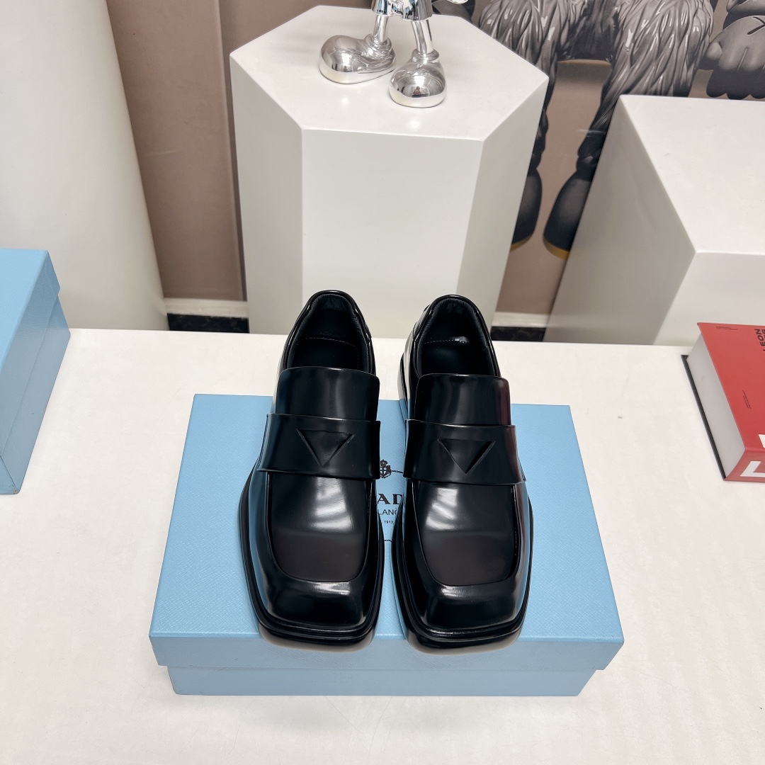 Prada Brushed Leather Loafers - EUR FASHION