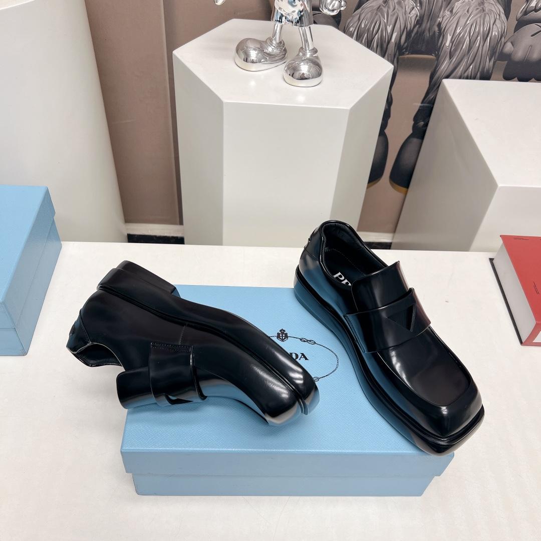 Prada Brushed Leather Loafers - EUR FASHION