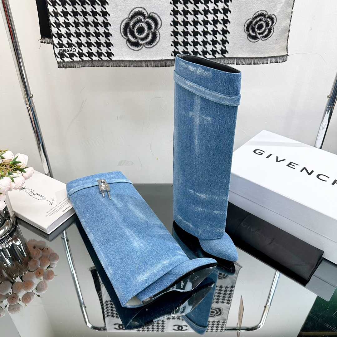 Givenchy Shark Lock Boots In Washed Denim - EUR FASHION