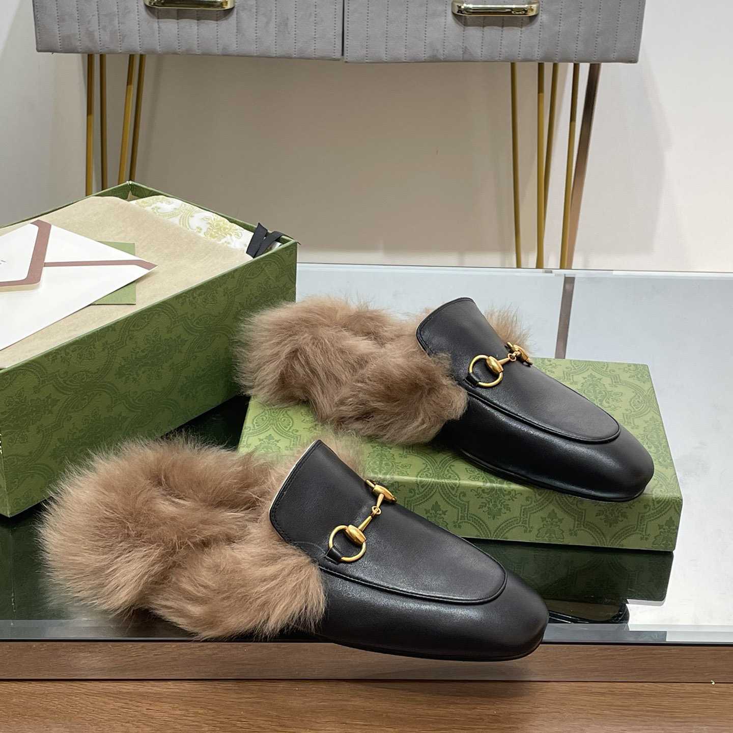 Gucci Fur Horsebit Mules - EUR FASHION