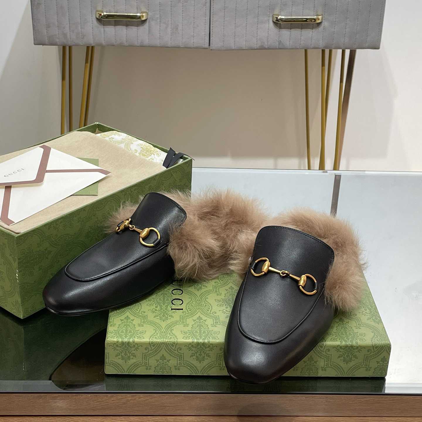 Gucci Fur Horsebit Mules - EUR FASHION