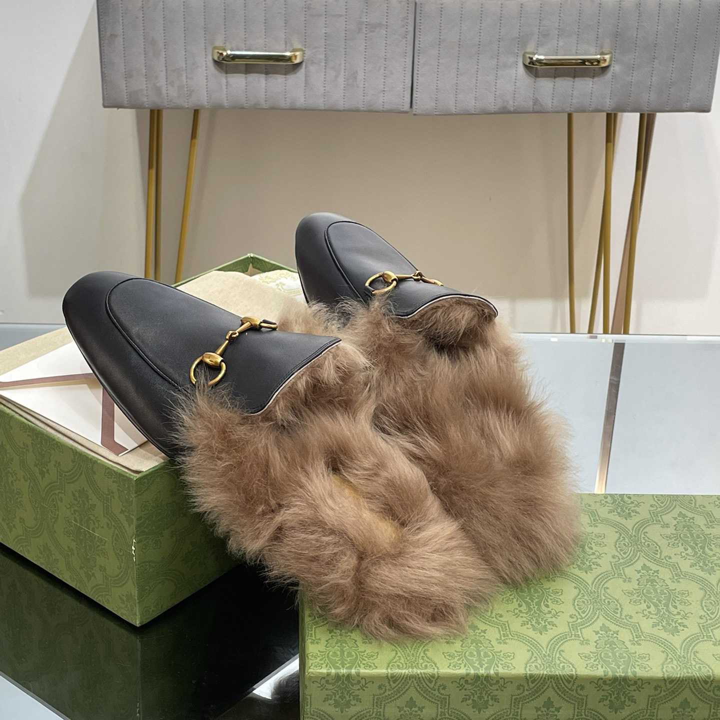 Gucci Fur Horsebit Mules - EUR FASHION