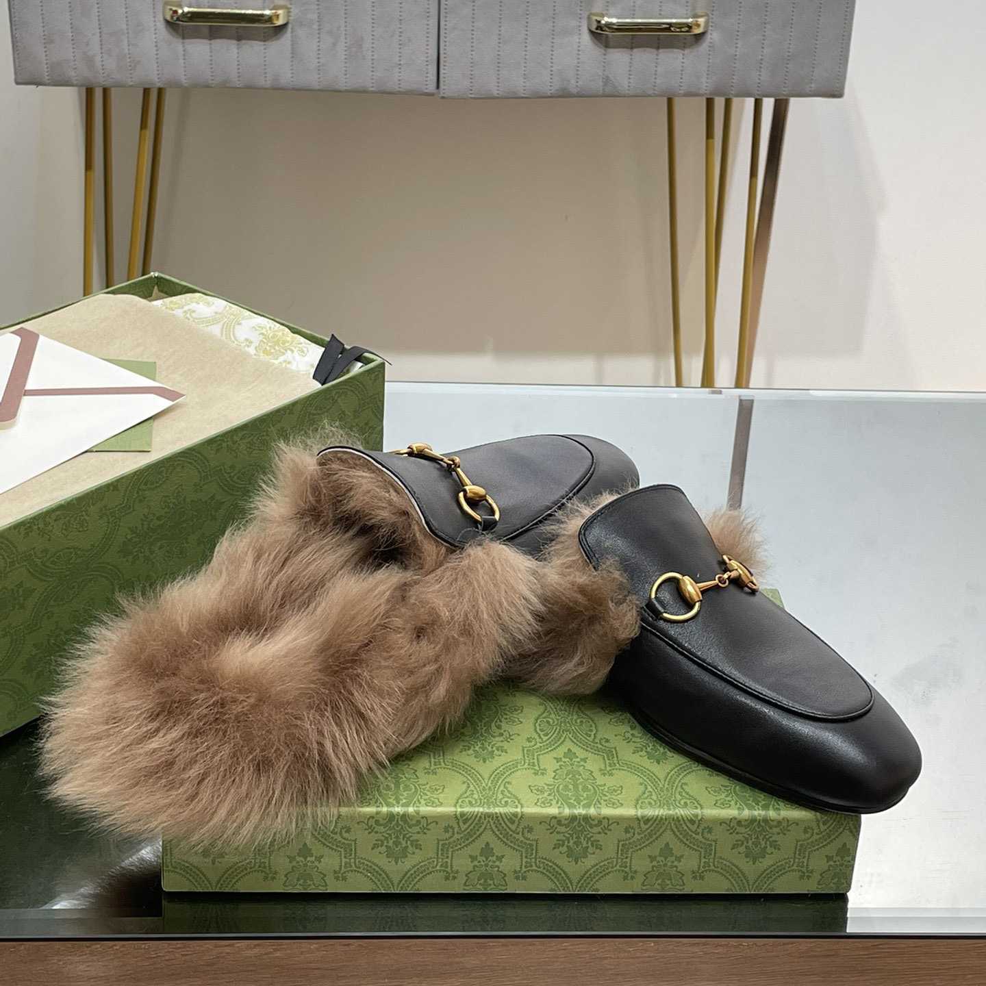 Gucci Fur Horsebit Mules - EUR FASHION