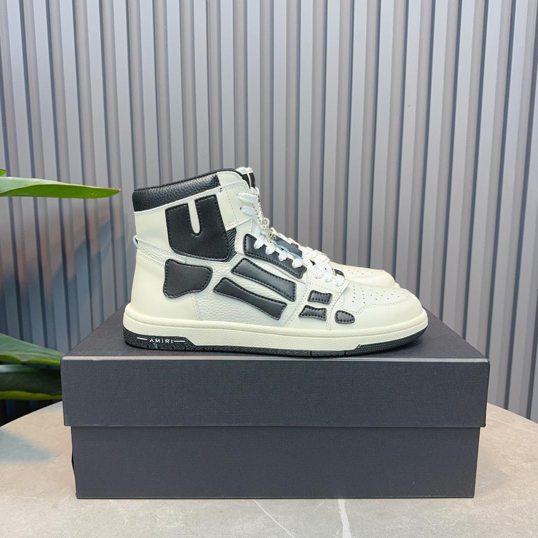 Amiri Leather-Textile High-Top Sneakers - EUR FASHION