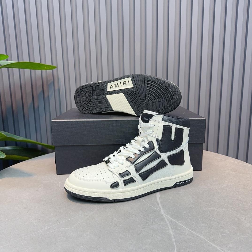 Amiri Leather-Textile High-Top Sneakers - EUR FASHION