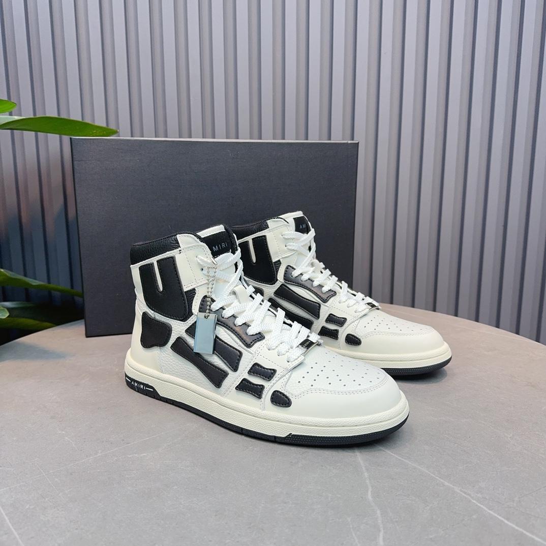 Amiri Leather-Textile High-Top Sneakers - EUR FASHION