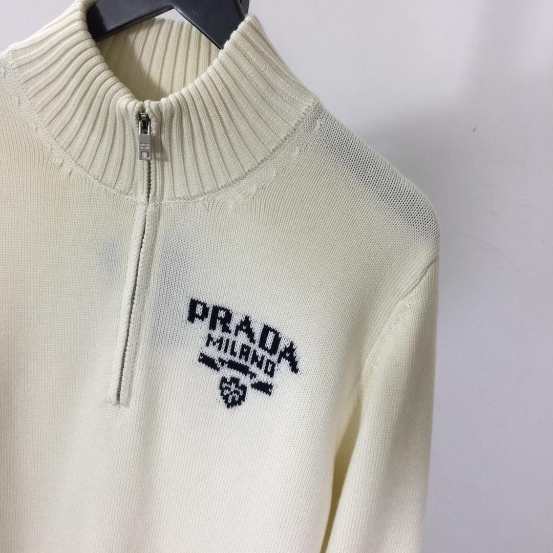 Prada Intarsia Knit Logo Zip-Up Cardigan - EUR FASHION