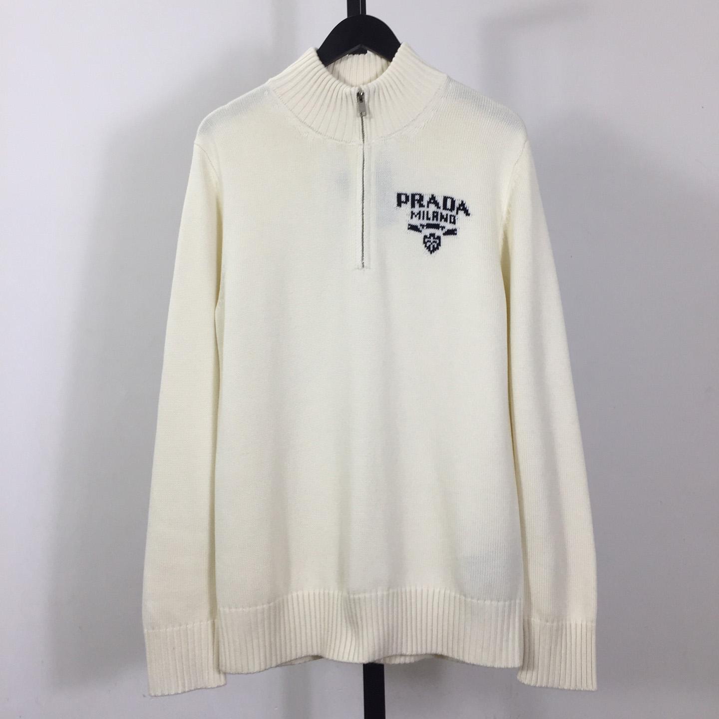 Prada Intarsia Knit Logo Zip-Up Cardigan - EUR FASHION