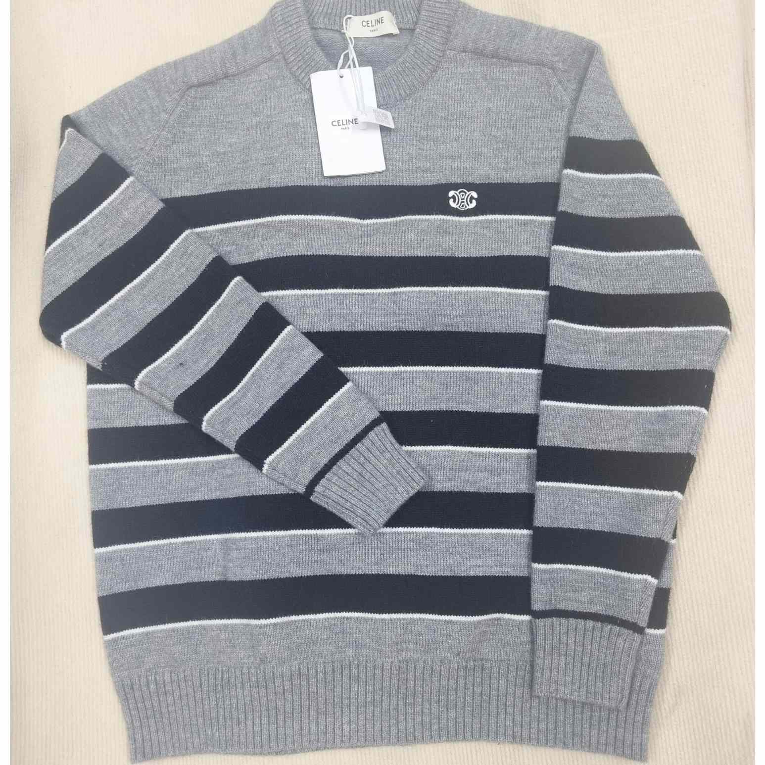 Celine Striped Triomphe Crew Neck Sweater In Wool - EUR FASHION