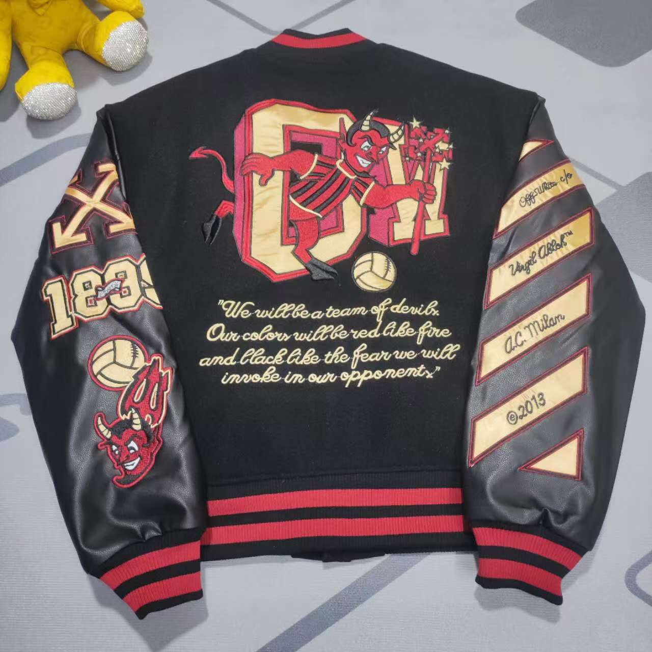 Off-White x Ac Milan 125th Anniversary Embroidered Varsity Jacket - EUR FASHION