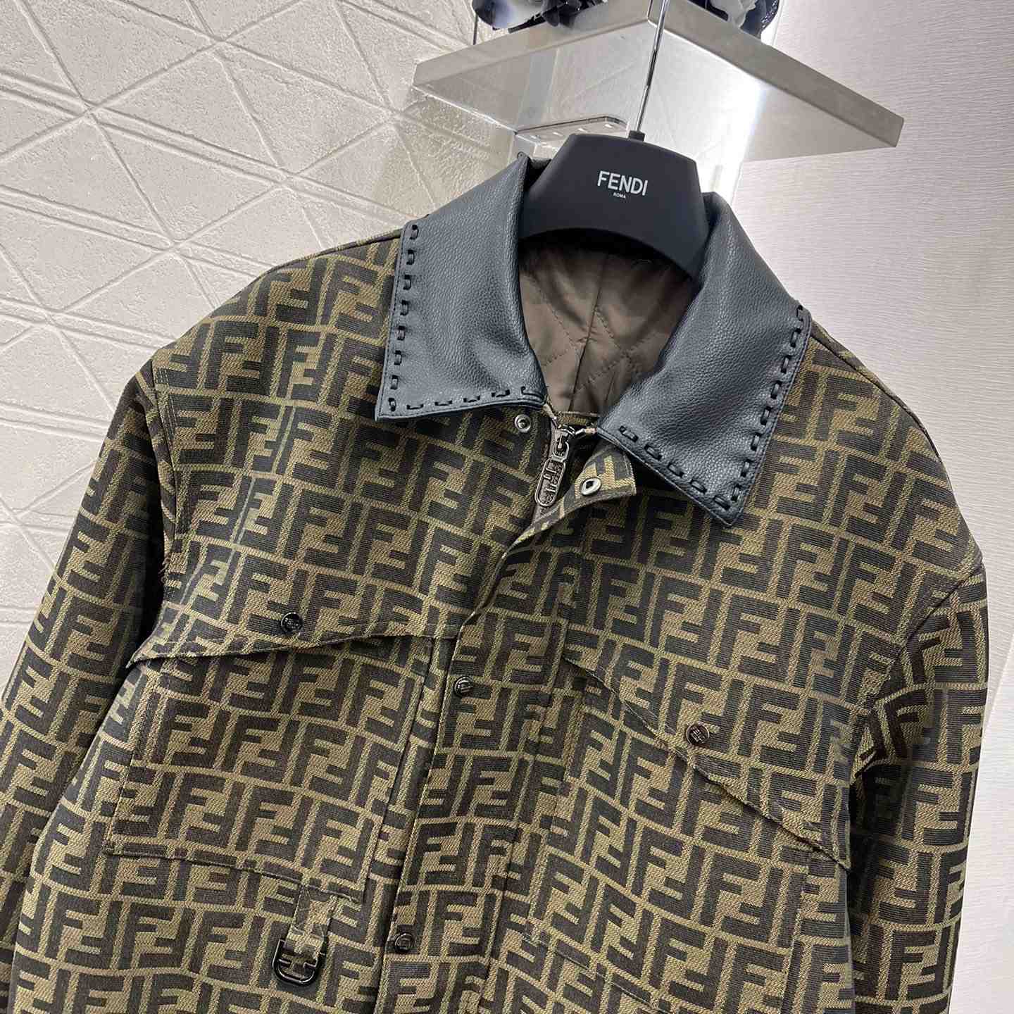 Fendi Brown Waxed FF Jacquard Blouson - EUR FASHION