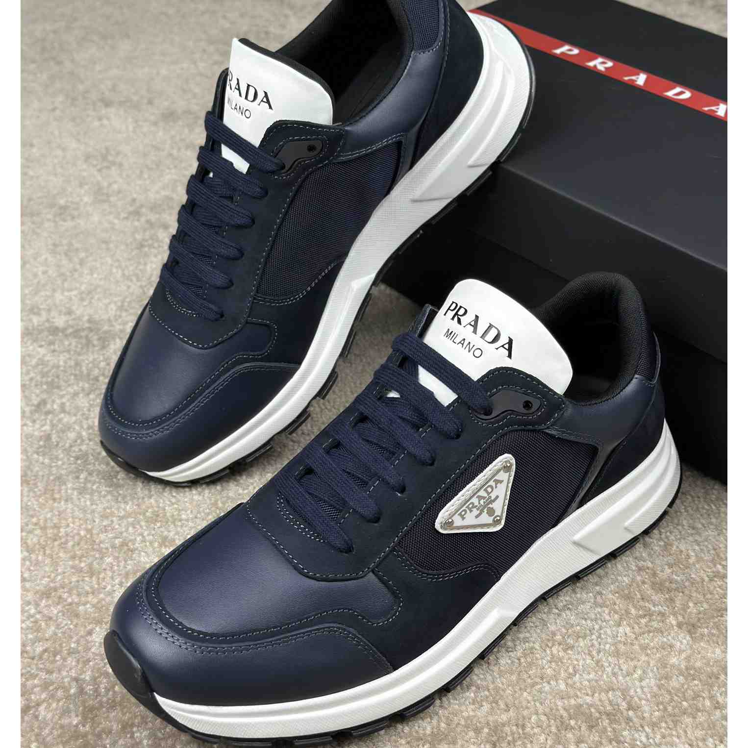 Prada Leather And Re-Nylon Sneakers - EUR FASHION