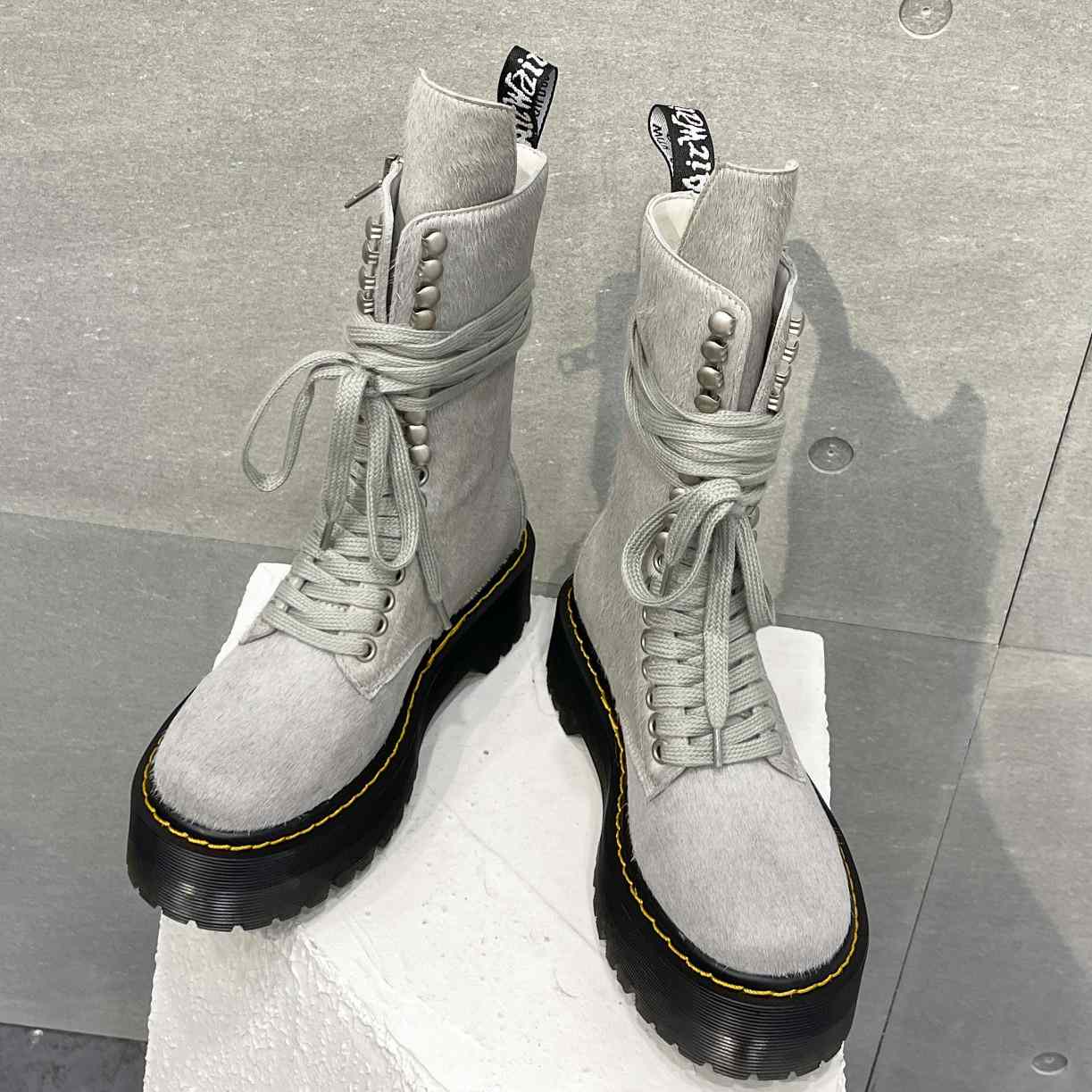 Rick Owens x Dr Martens Calf-hair Quad-sole Boots - EUR FASHION