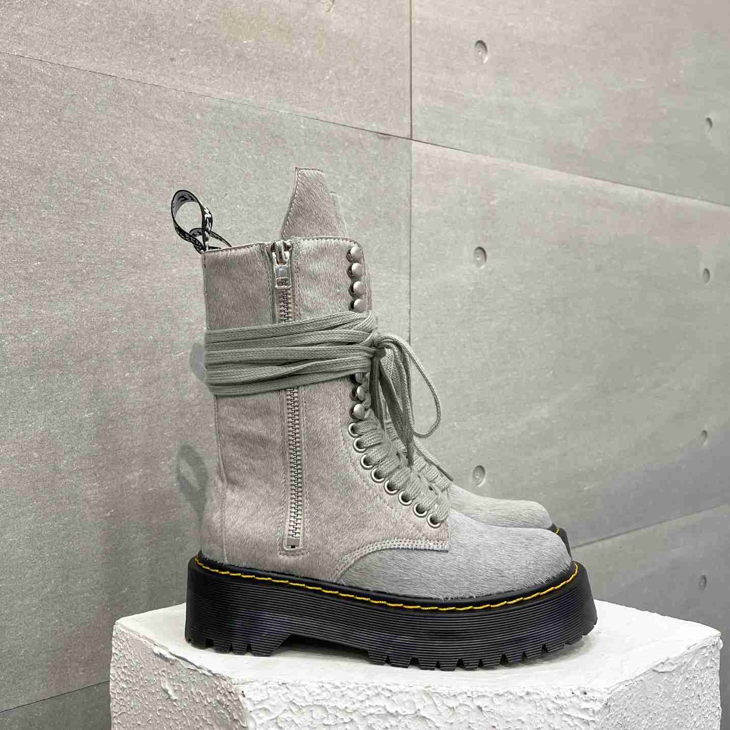 Rick Owens x Dr Martens Calf-hair Quad-sole Boots - EUR FASHION