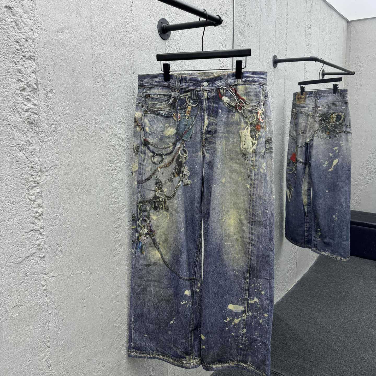 Acne Studios Blue Keychain-print Wide-leg Jeans - EUR FASHION