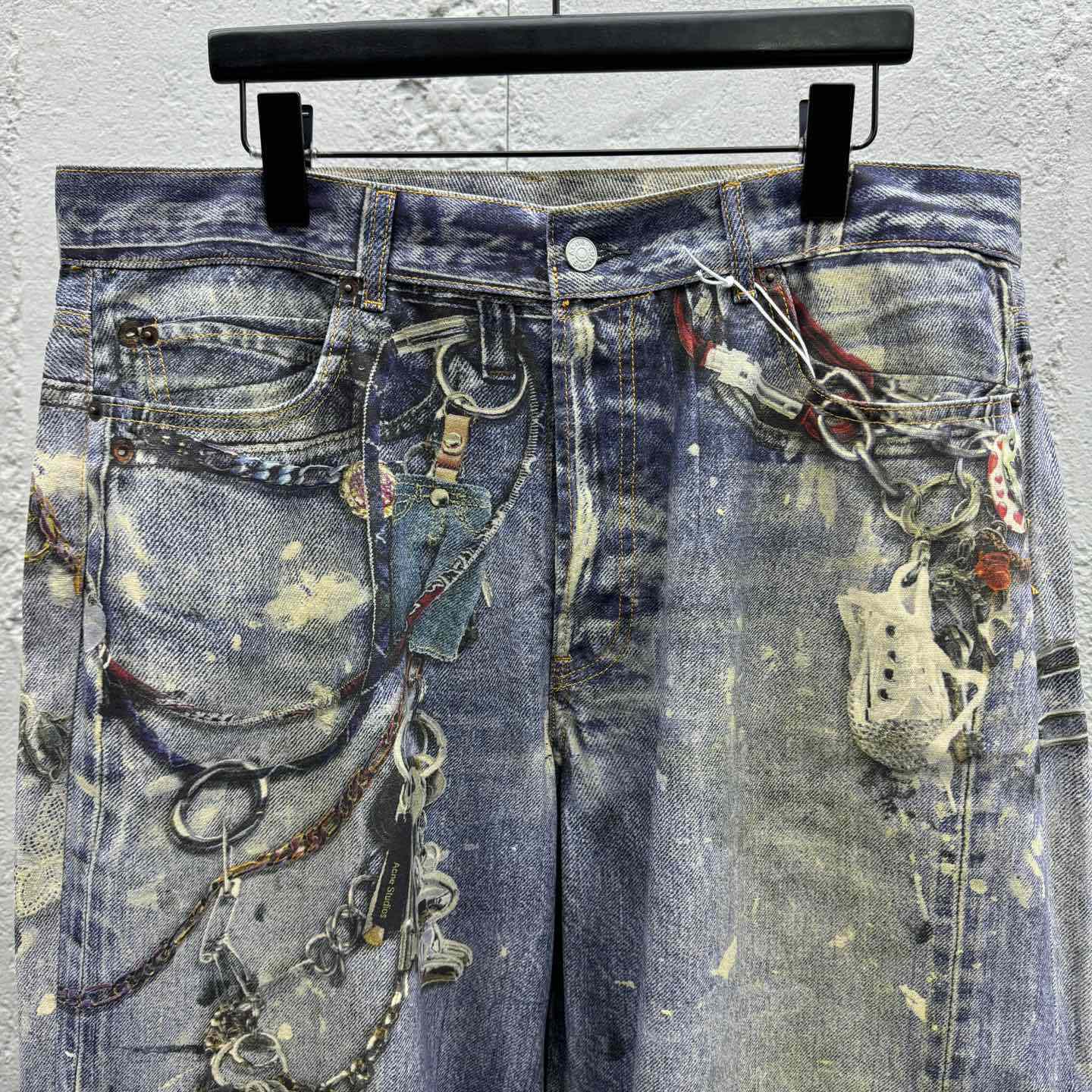 Acne Studios Blue Keychain-print Wide-leg Jeans - EUR FASHION