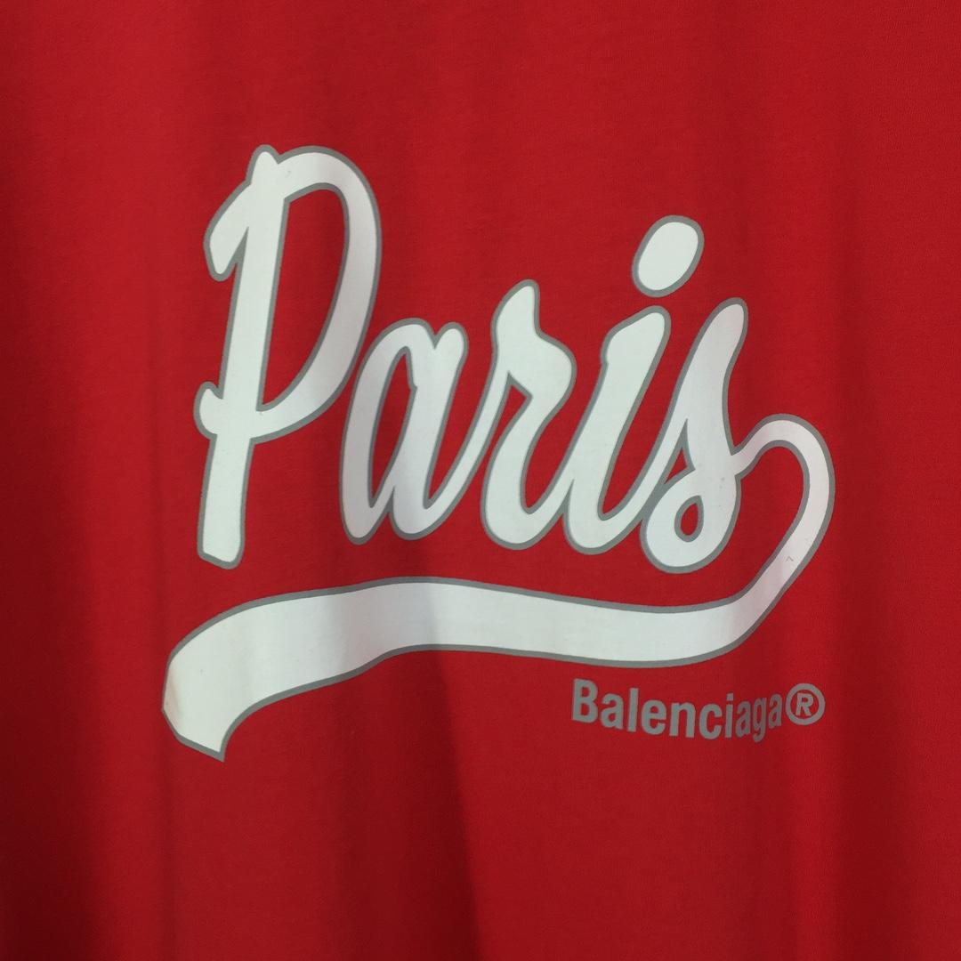 Balenciaga Red White Paris Logo Printed Cotton T-shirt - EUR FASHION