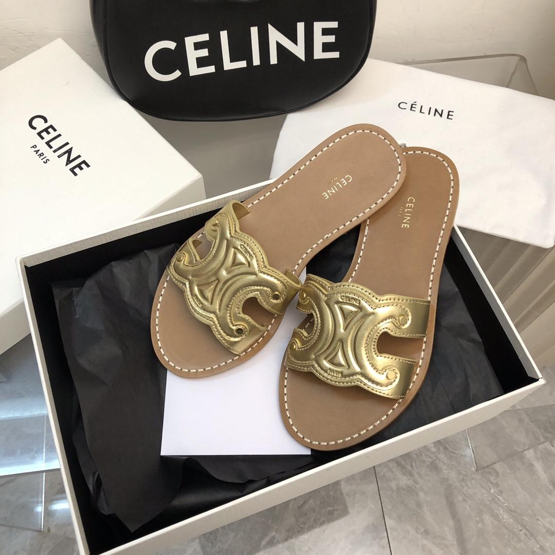 Celine Triomphe Mule In Metalized Calfskin - EUR FASHION