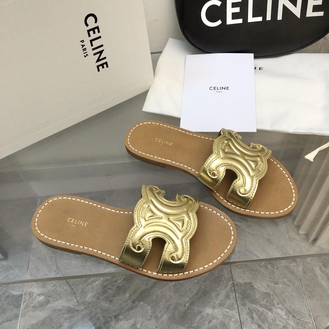 Celine Triomphe Mule In Metalized Calfskin - EUR FASHION