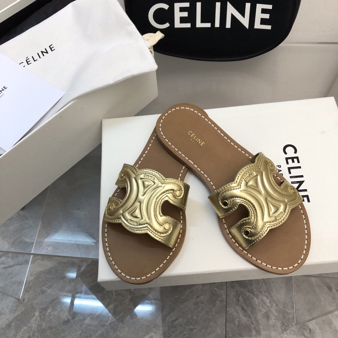 Celine Triomphe Mule In Metalized Calfskin - EUR FASHION