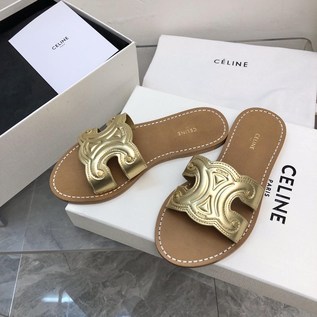 Celine Triomphe Mule In Metalized Calfskin - EUR FASHION