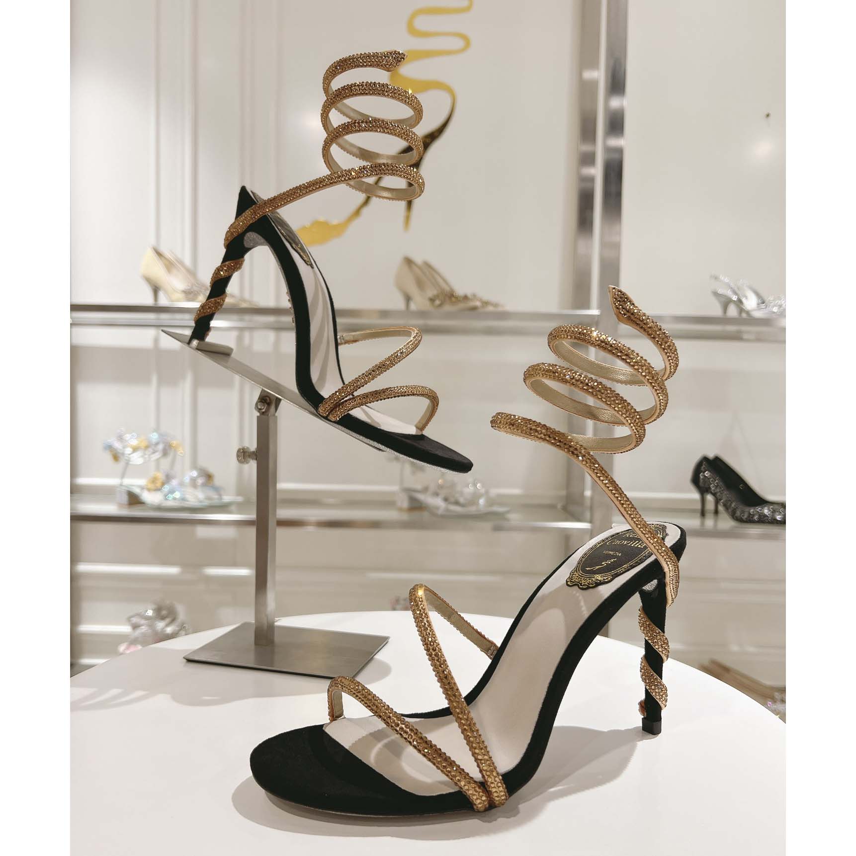 Rene Caovilla Margot Snake Black Jewel Sandal - EUR FASHION