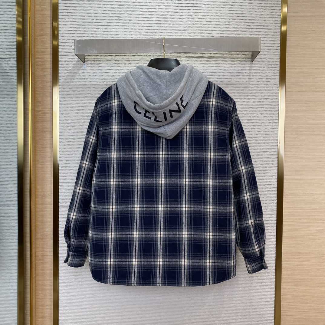 Celine Hooded Overshirt In Checked Cotton - EUR FASHION