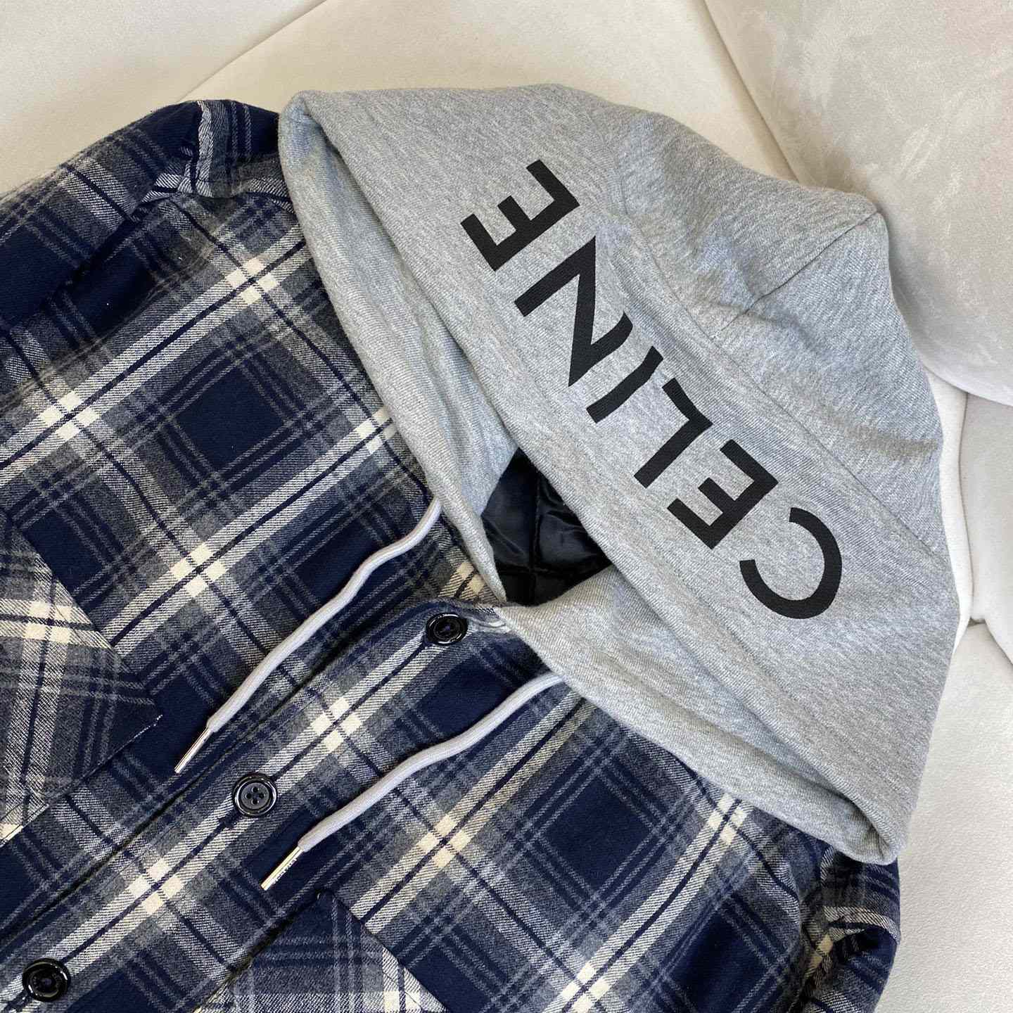 Celine Hooded Overshirt In Checked Cotton - EUR FASHION