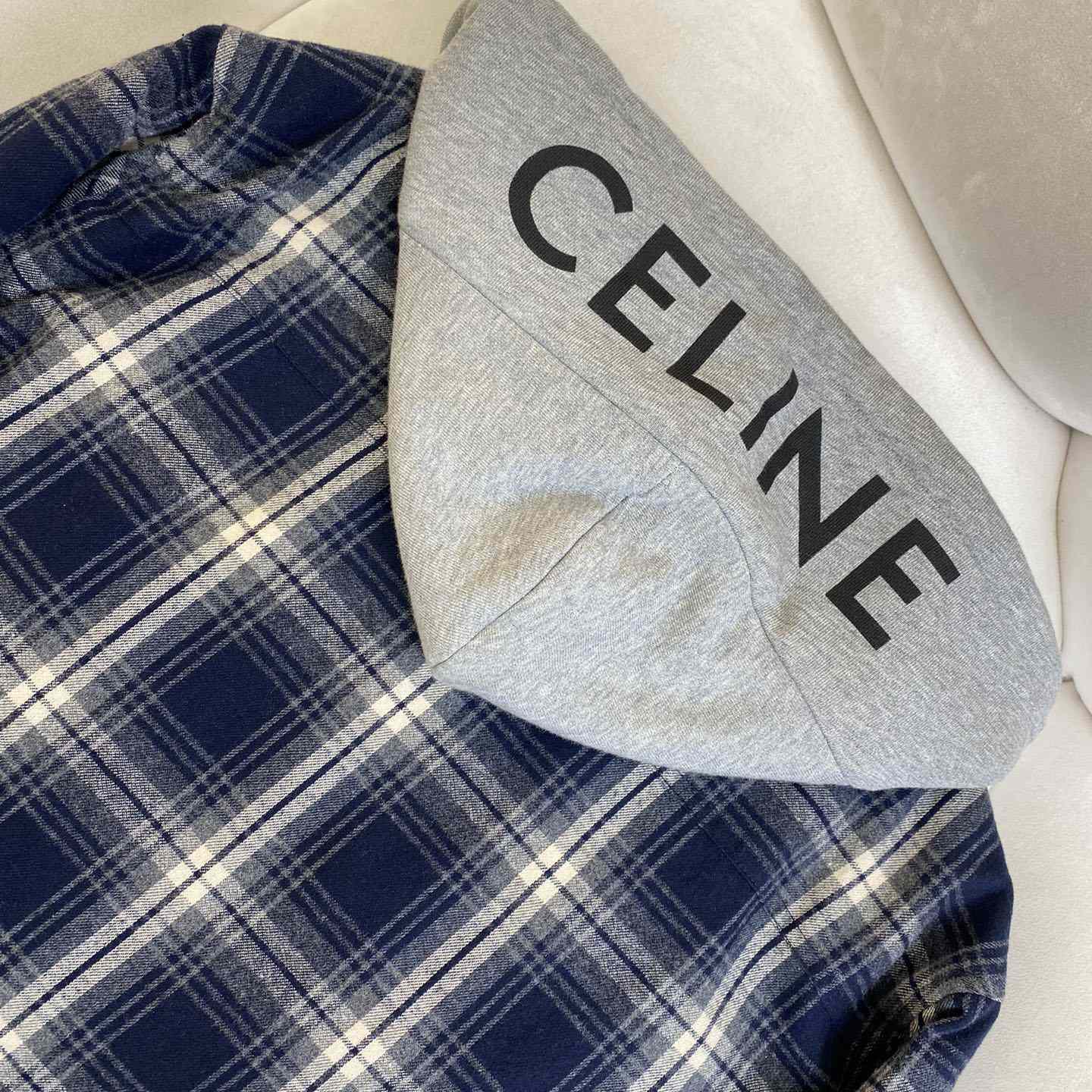 Celine Hooded Overshirt In Checked Cotton - EUR FASHION