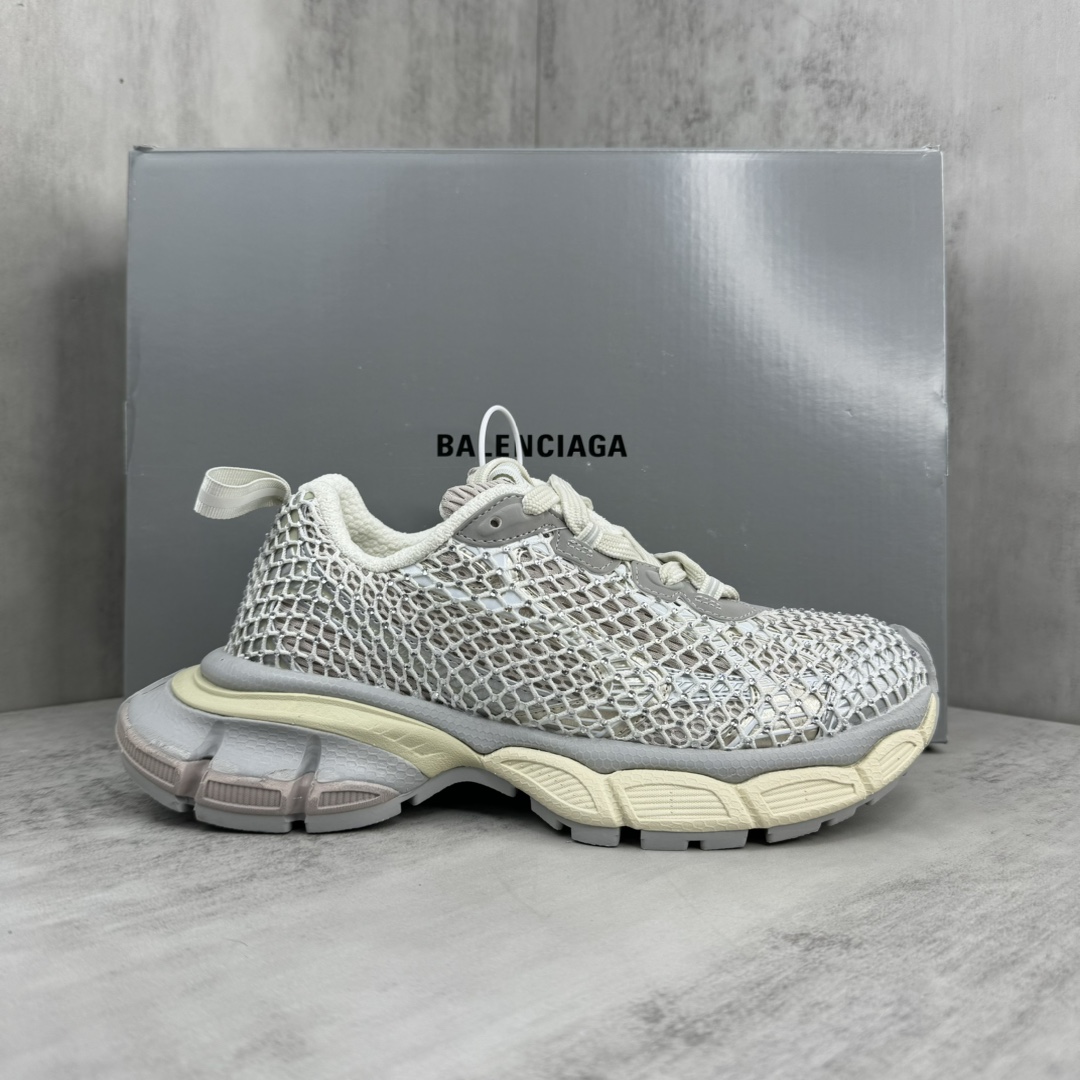 Balenciaga 3XL Fishnet Sneaker In Eggshell And Crystal Mesh - EUR FASHION