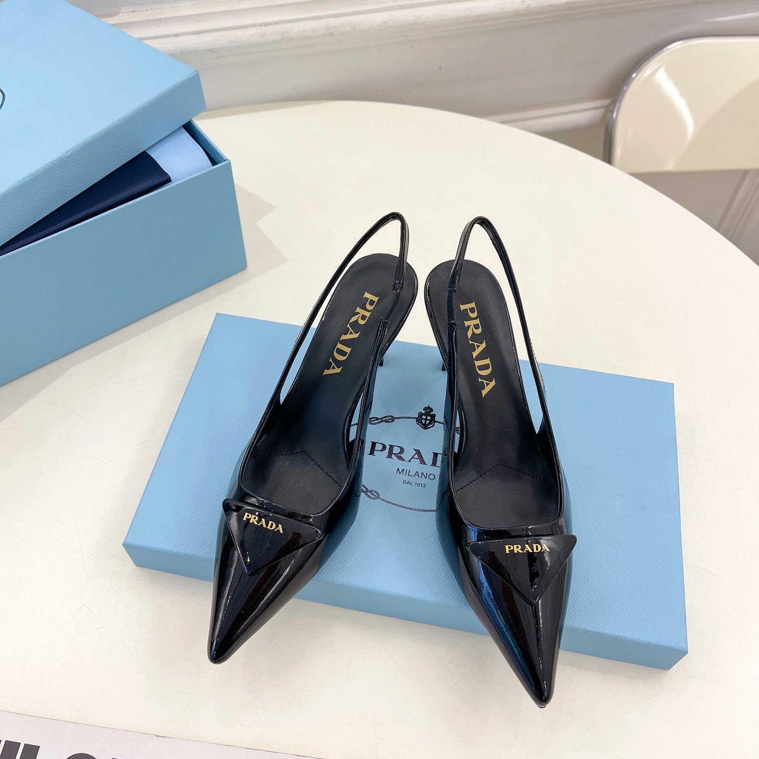 Prada 75m Patent Leather Slingback Pumps - EUR FASHION