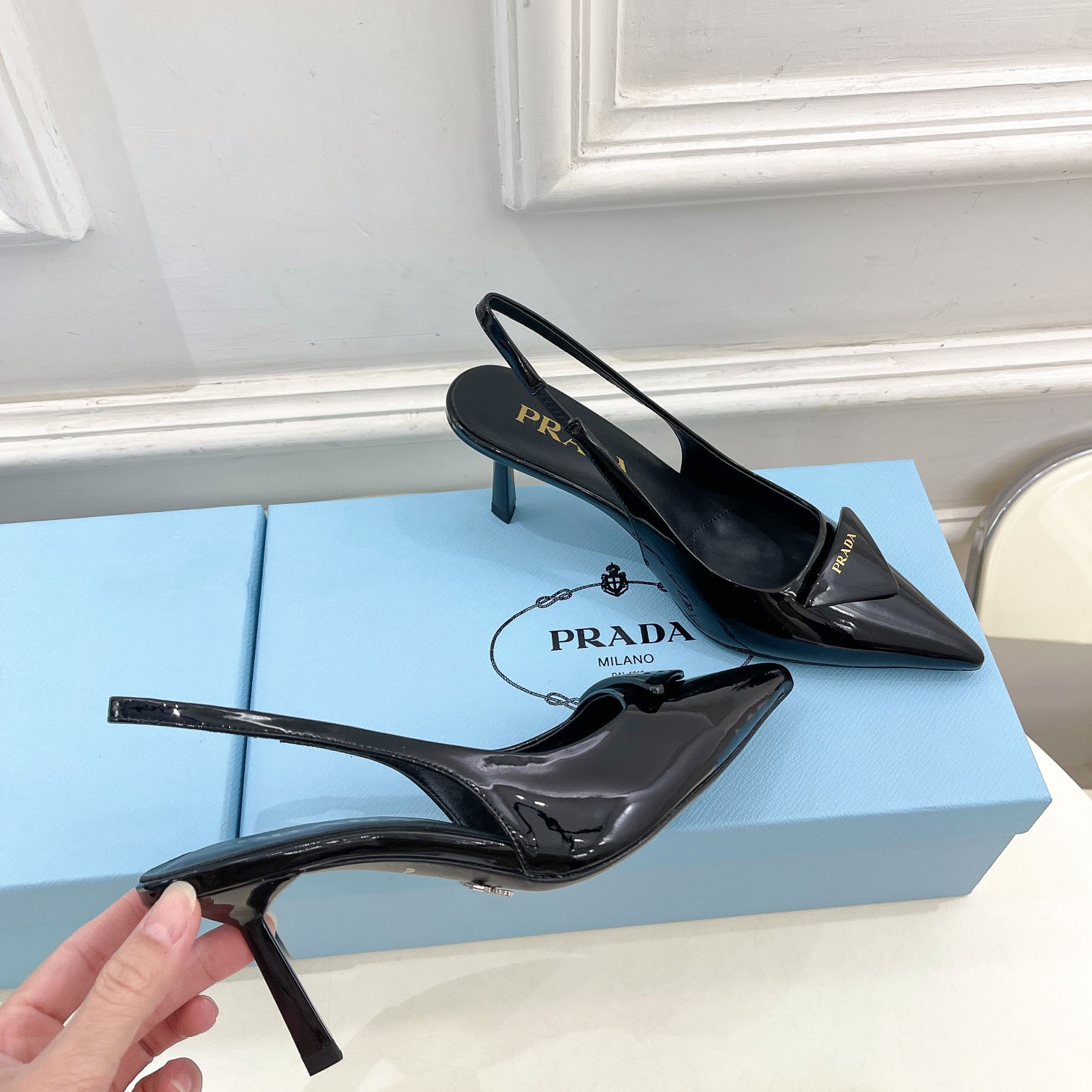 Prada 75m Patent Leather Slingback Pumps - EUR FASHION