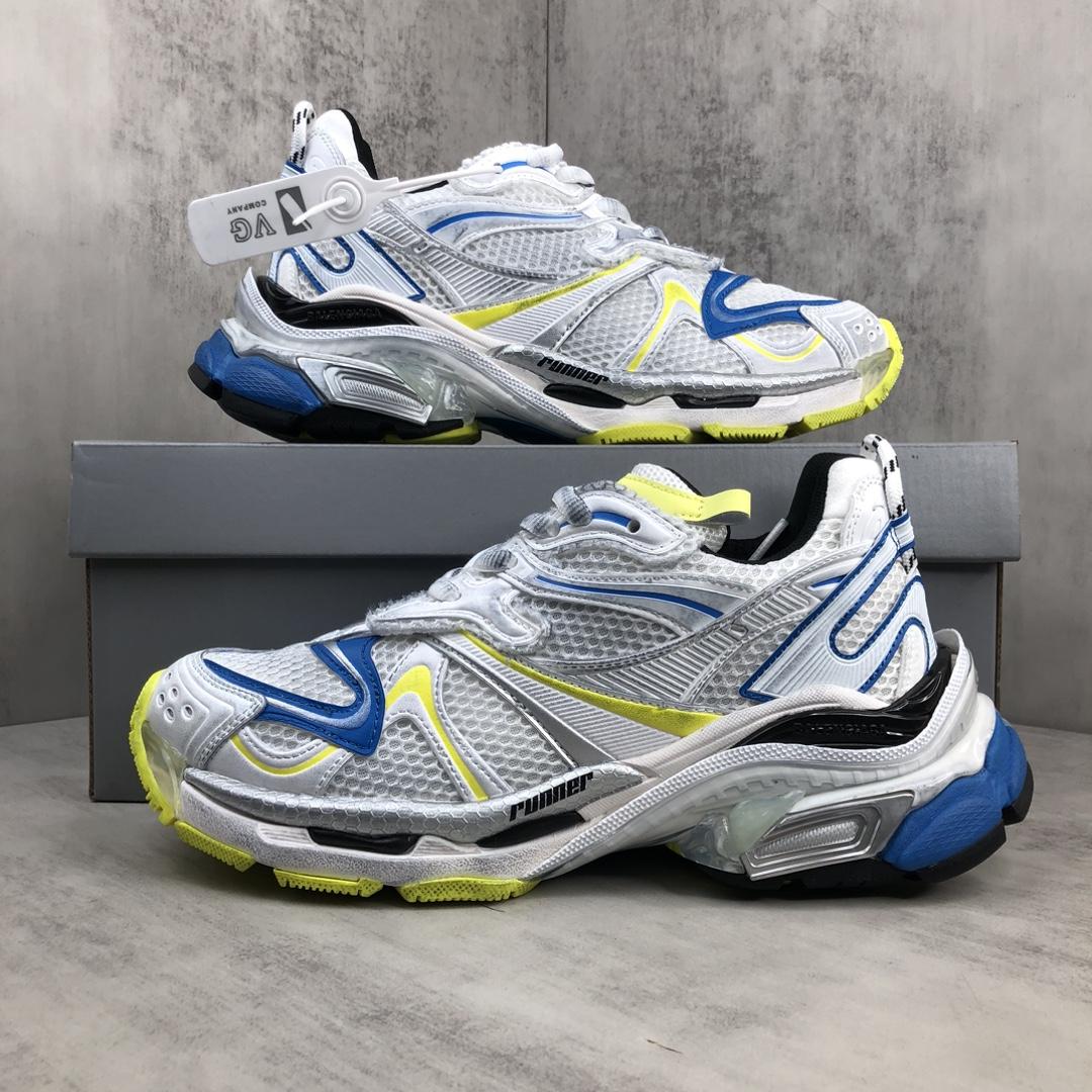 Balenciaga Runner 2.0 Sneaker In White, Yellow And Blue Mesh And Polyurethane - EUR FASHION