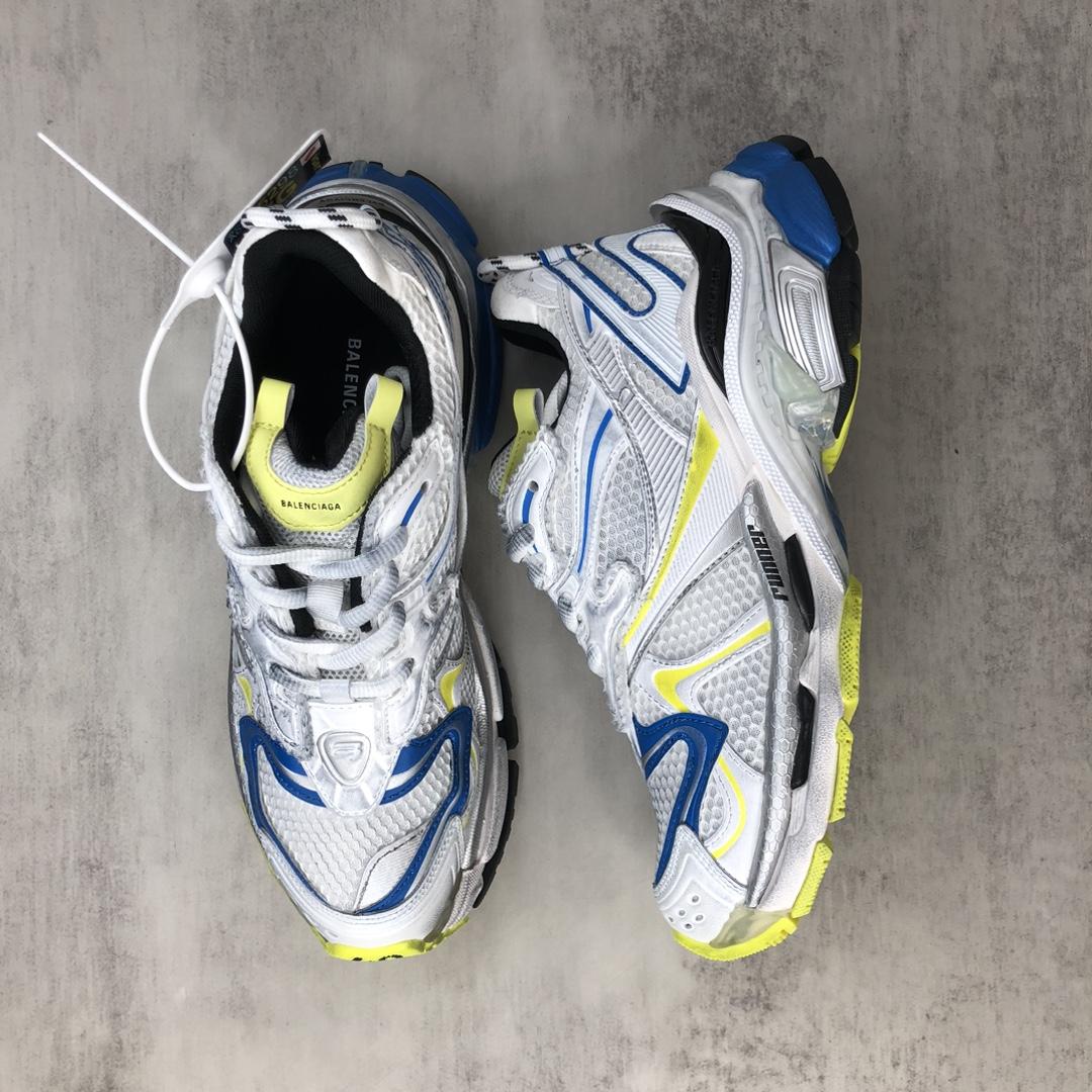 Balenciaga Runner 2.0 Sneaker In White, Yellow And Blue Mesh And Polyurethane - EUR FASHION