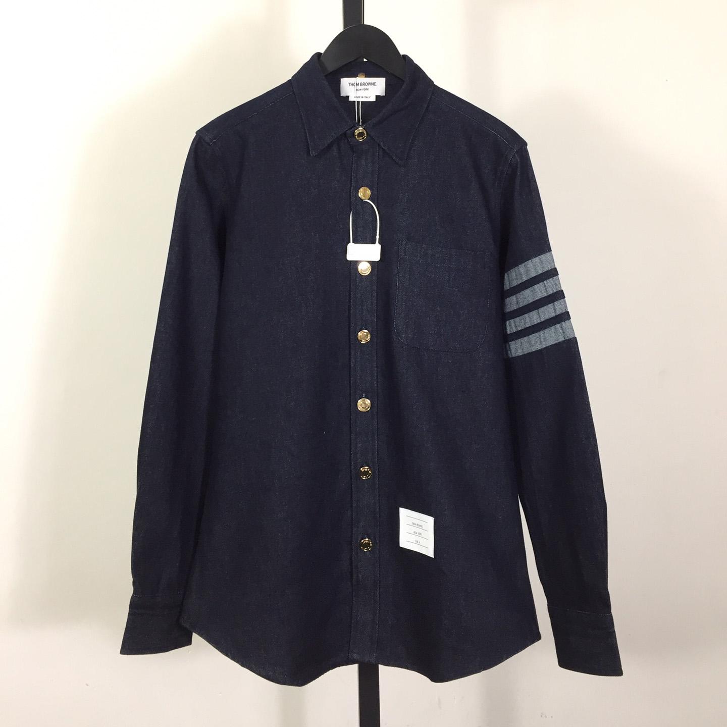 Thom Browne 4-Bar Denim Button-Up Shirt - EUR FASHION