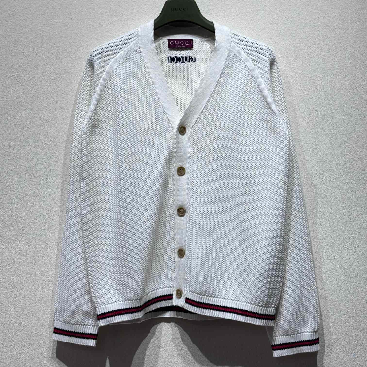 Gucci Ajour Cotton Knit Cardigan With Web - EUR FASHION