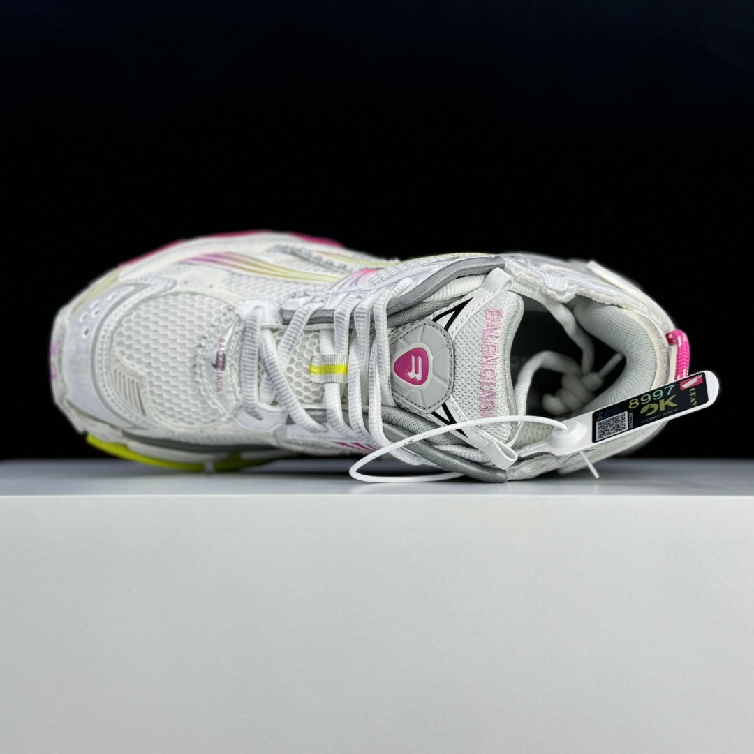 Balenciaga Runner Gradient Sneaker In White, Pink, Grey And Neon Yellow Mesh - EUR FASHION