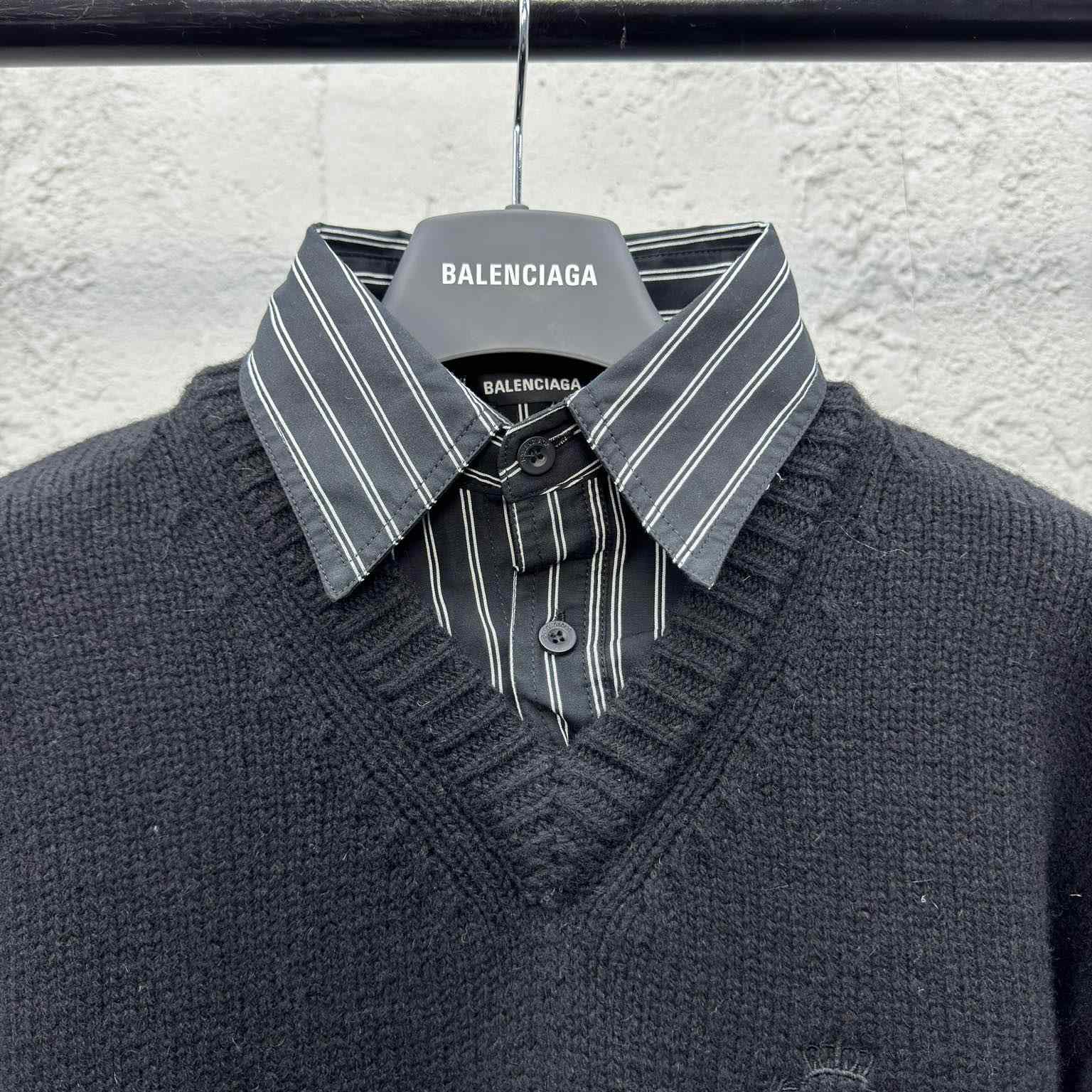 Balenciaga Layered Shirt V-Neck Sweater In Black - EUR FASHION