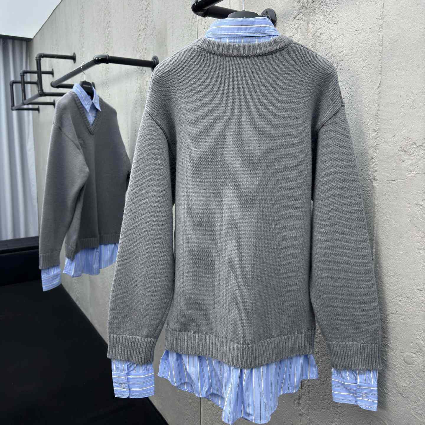 Balenciaga Layered Shirt V-Neck Sweater In Grey - EUR FASHION