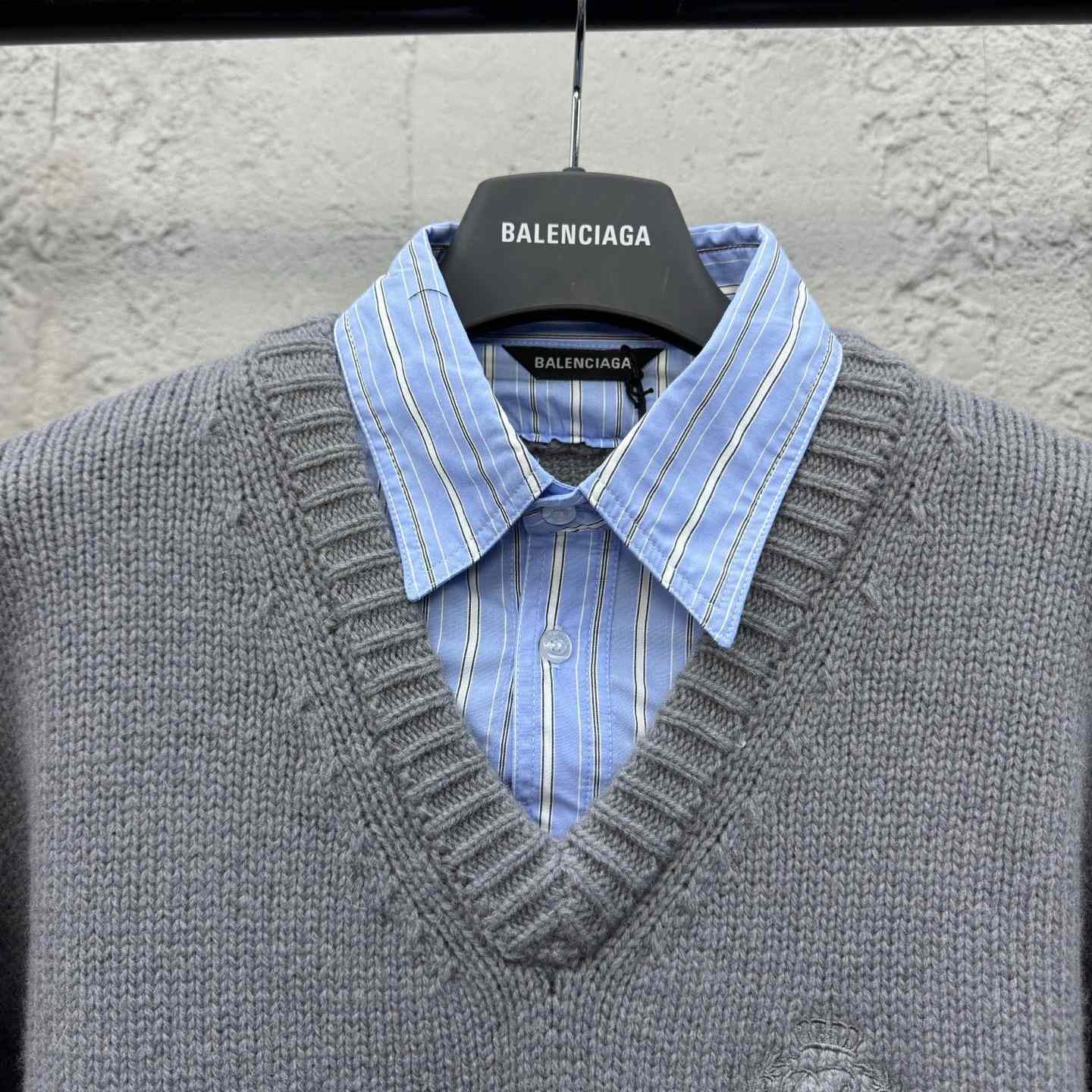 Balenciaga Layered Shirt V-Neck Sweater In Grey - EUR FASHION