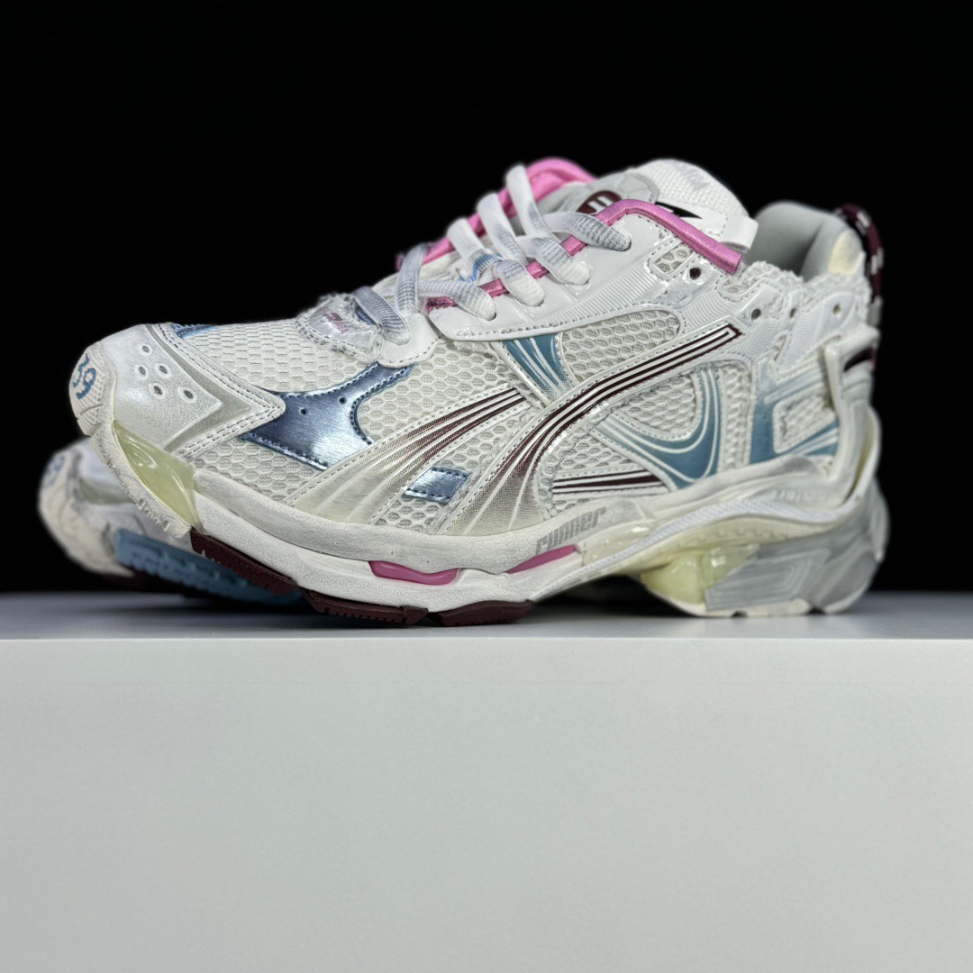 Balenciaga Runner Gradient Sneaker In White, Brown, Blue, Pink And Grey Mesh - EUR FASHION