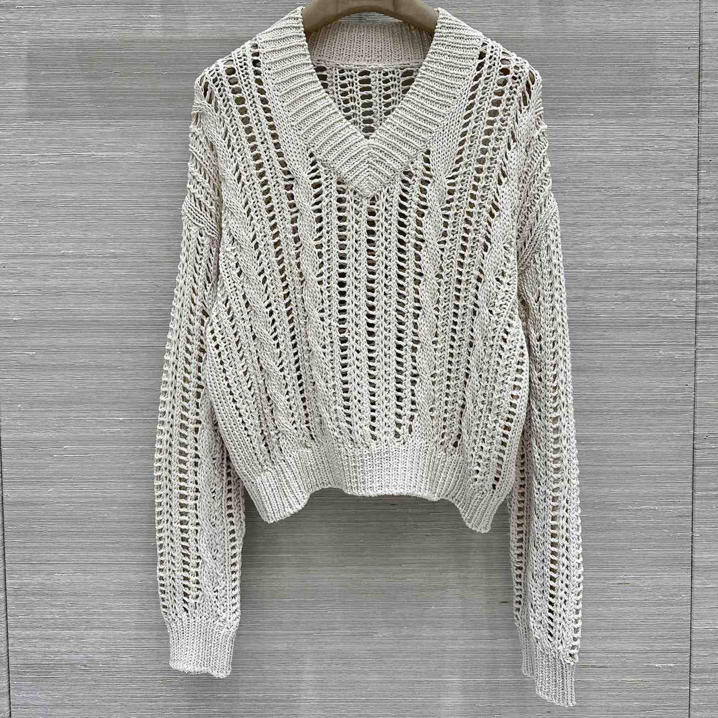 Brunello Cucinelli Jute And Cotton Cable & Mesh Sweater - EUR FASHION