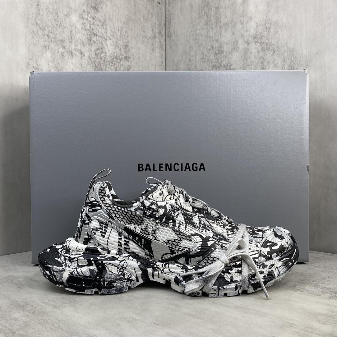 Balenciaga Track Graffiti Sneaker In White And Black Mesh And Nylon - EUR FASHION