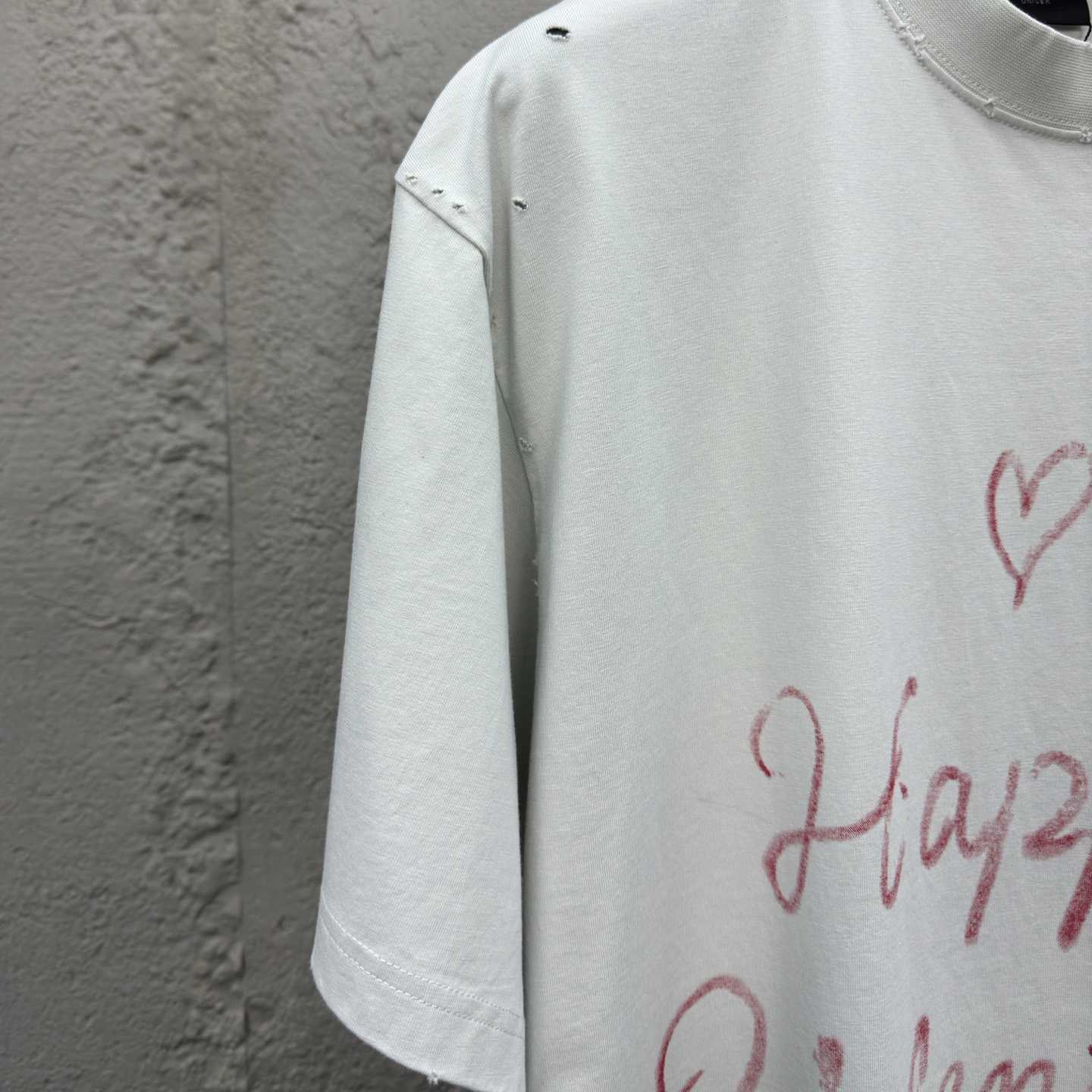 Balenciaga Lipstick Valentines T-Shirt Small Fit In Dirty White Tubular Jersey - EUR FASHION