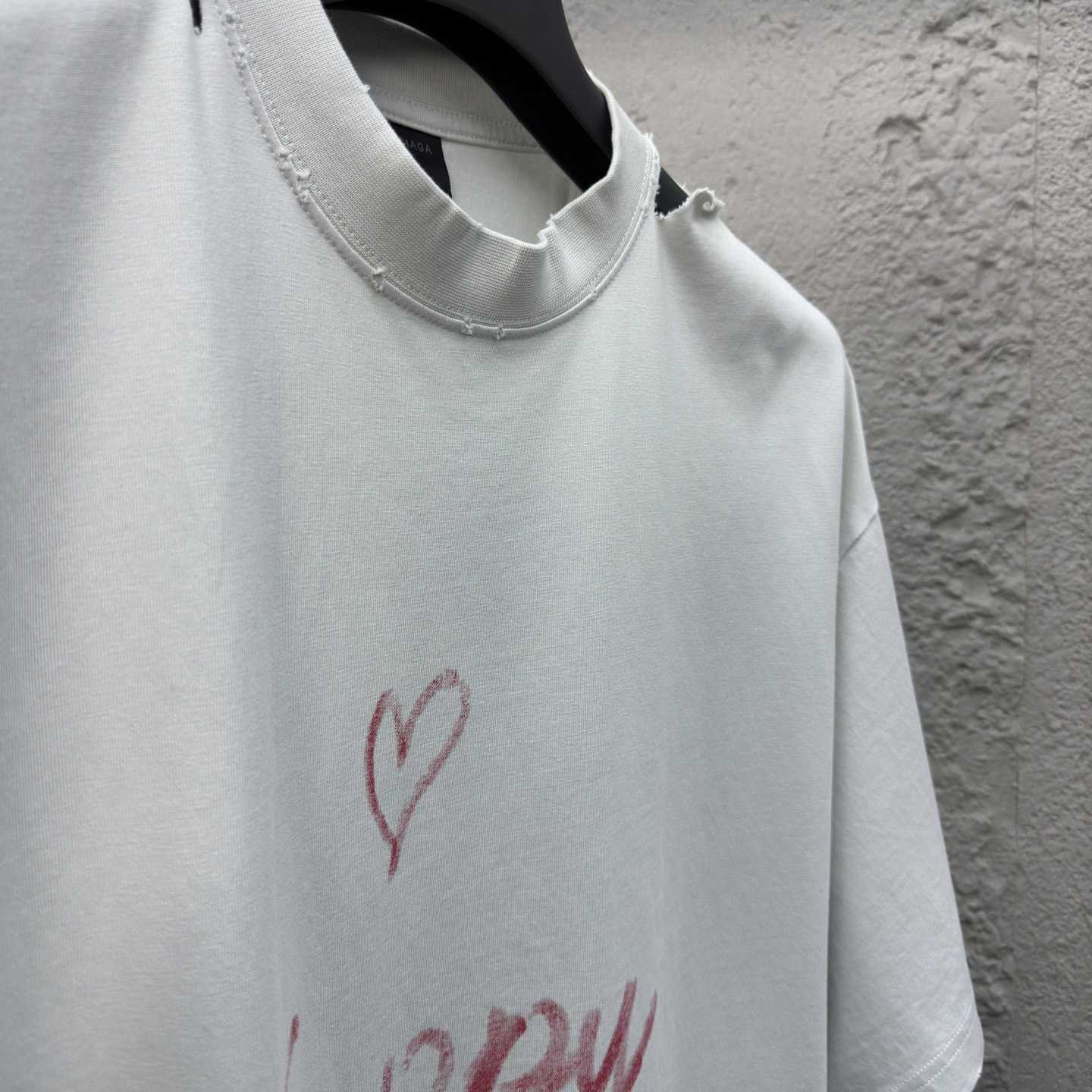 Balenciaga Lipstick Valentines T-Shirt Small Fit In Dirty White Tubular Jersey - EUR FASHION